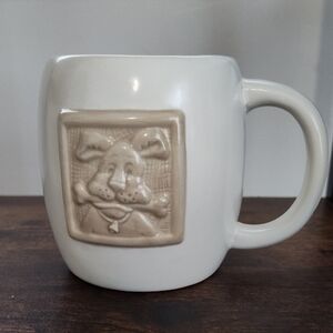 White and Tan Ceramic Mug with Embossed Design